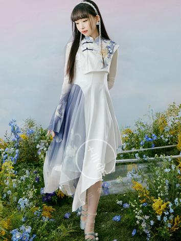 【唐装・漢服ー女】刺繍 中華服古装 唐朝服 演出服 結婚服 撮影服 改良漢服上着 中華風 ブルー＊ホワイト[疏篱] 