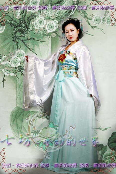 【唐装・漢服ー女】　華服古装　酔芙蓉　夢幻藍