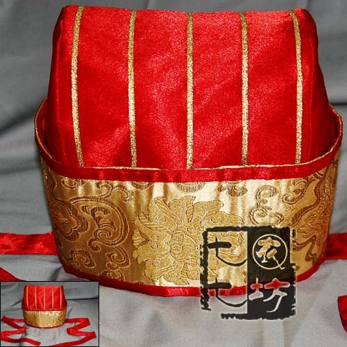 【漢服華服古装用ー飾り】　男性用　金赤色頭冠